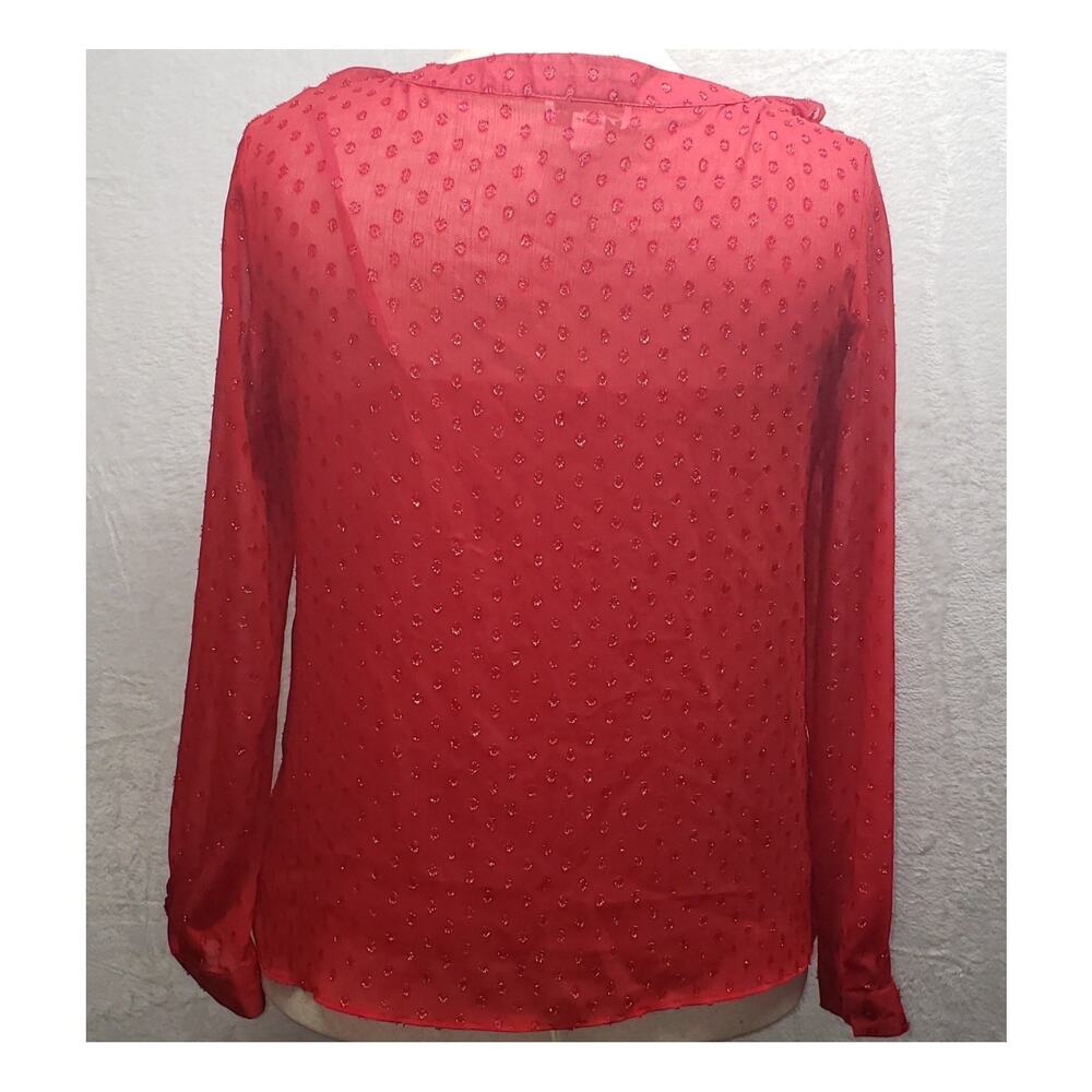 Jaclyn Smith Red Metallic Shimmer Blouse L Ruffle Sheer Victorian Whimsigoth Top - Picture 3 of 9